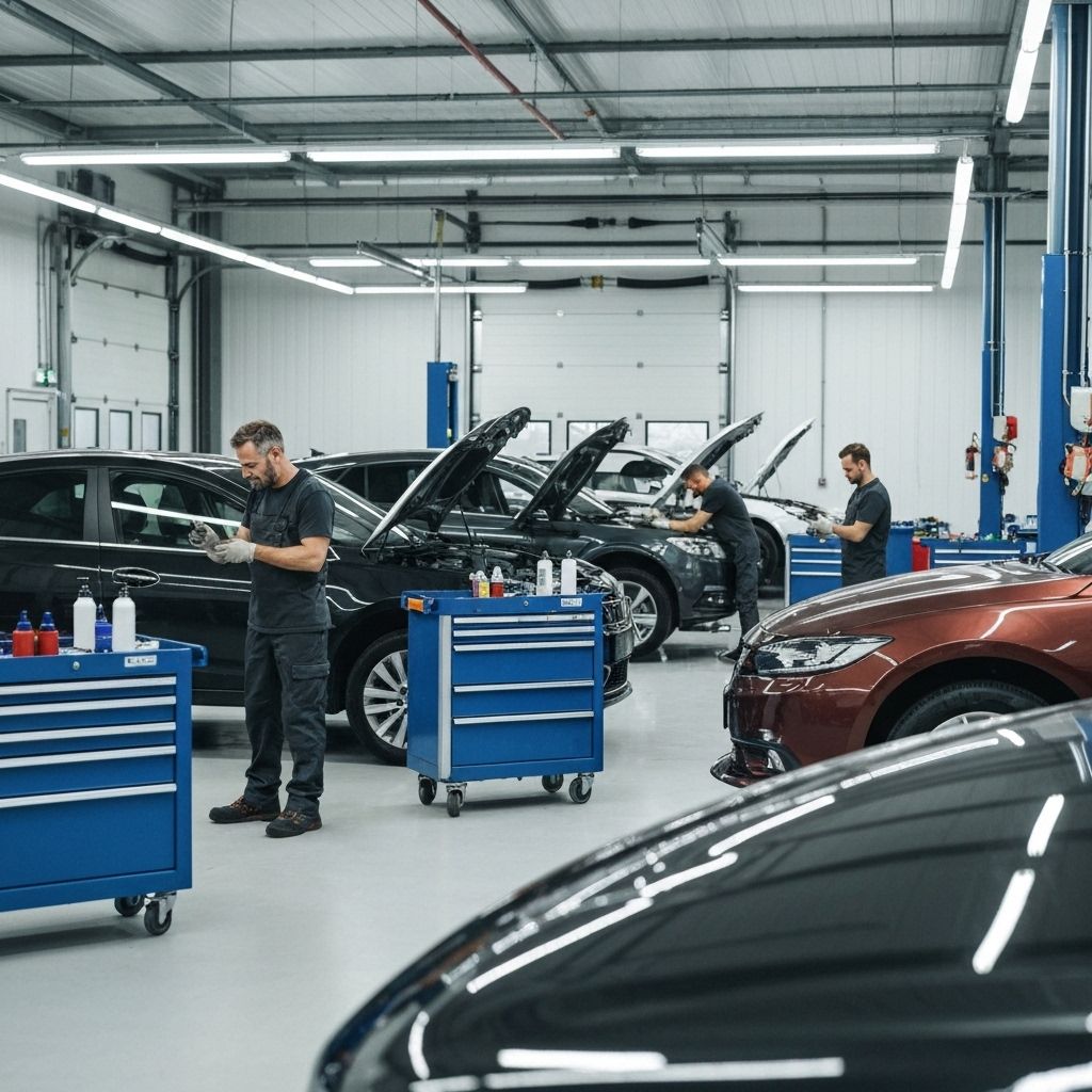 Professional technicians working on vehicle repairs
